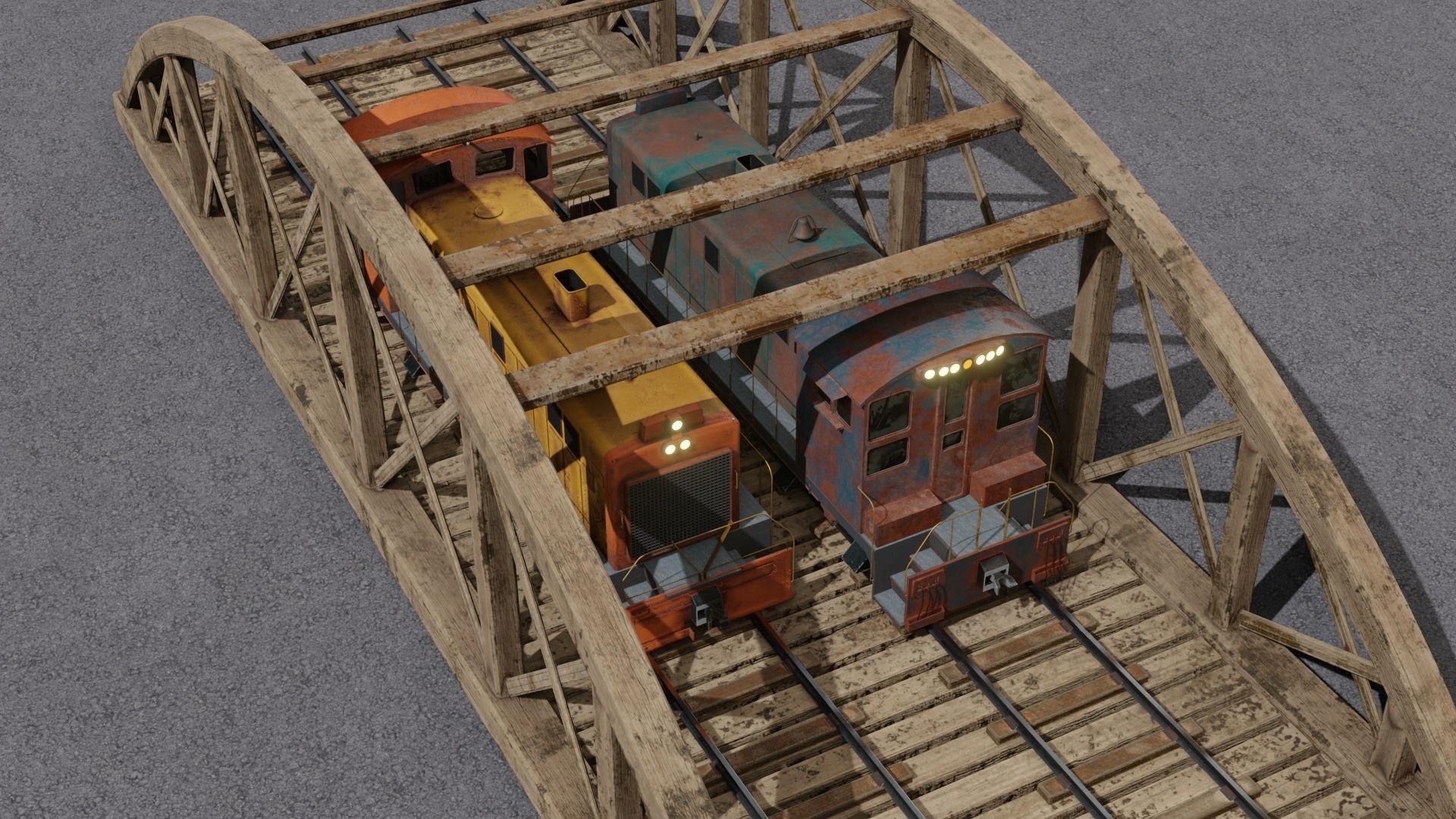 Old wooden bridge and locomotive 3D models Low-poly 3D model_20