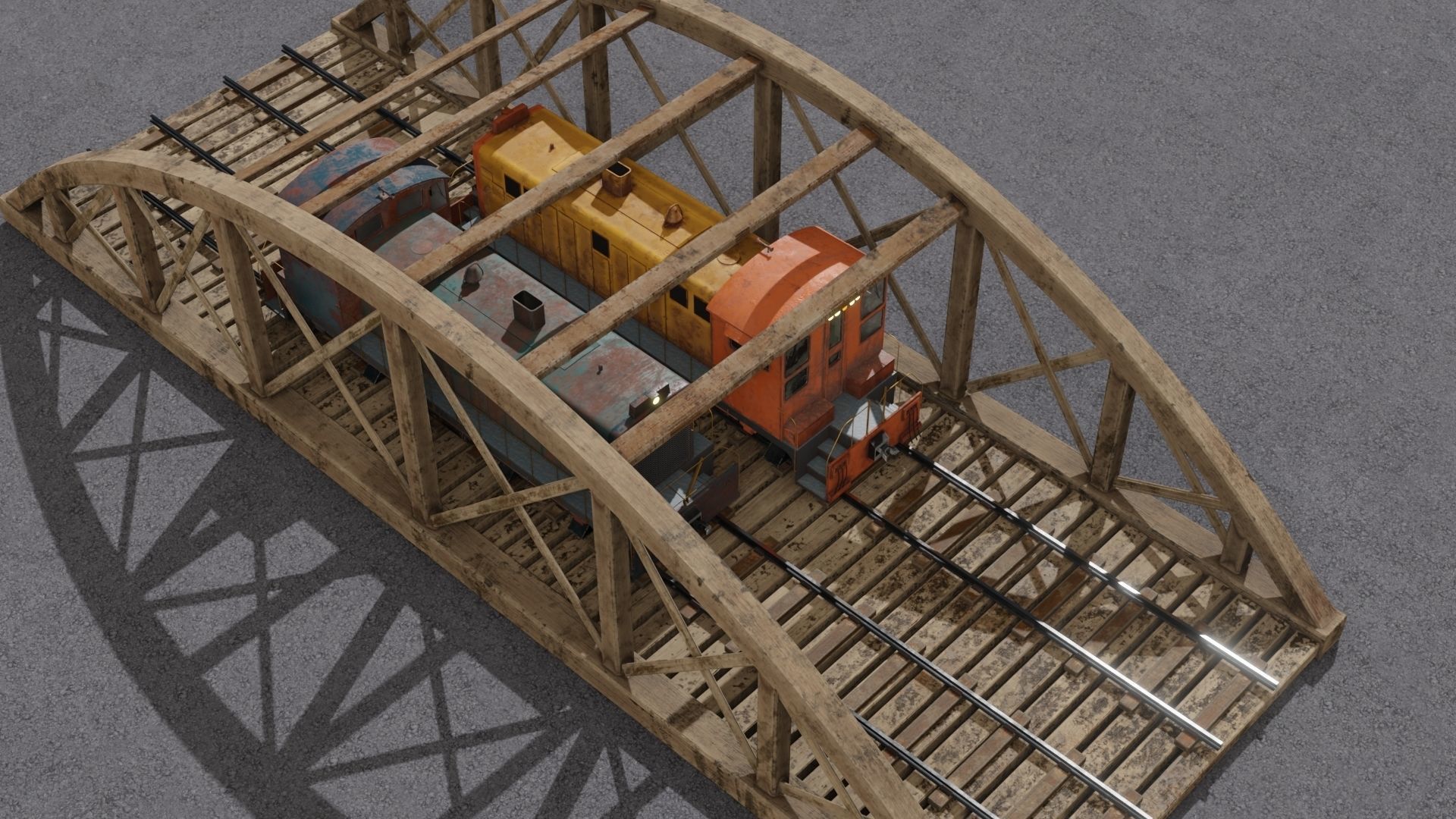 Old wooden bridge and locomotive 3D models Low-poly 3D model_33