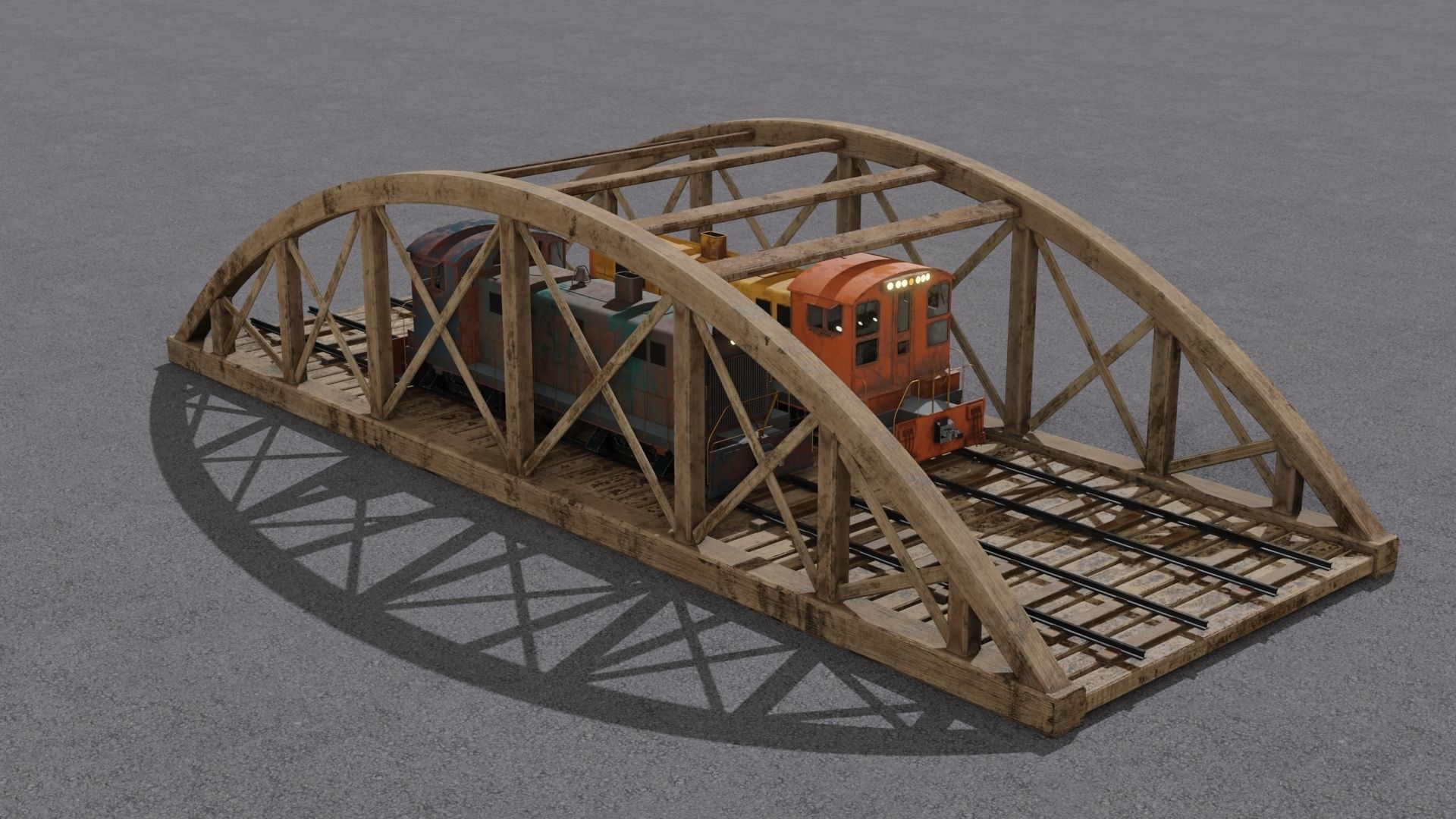 Old wooden bridge and locomotive 3D models Low-poly 3D model_11