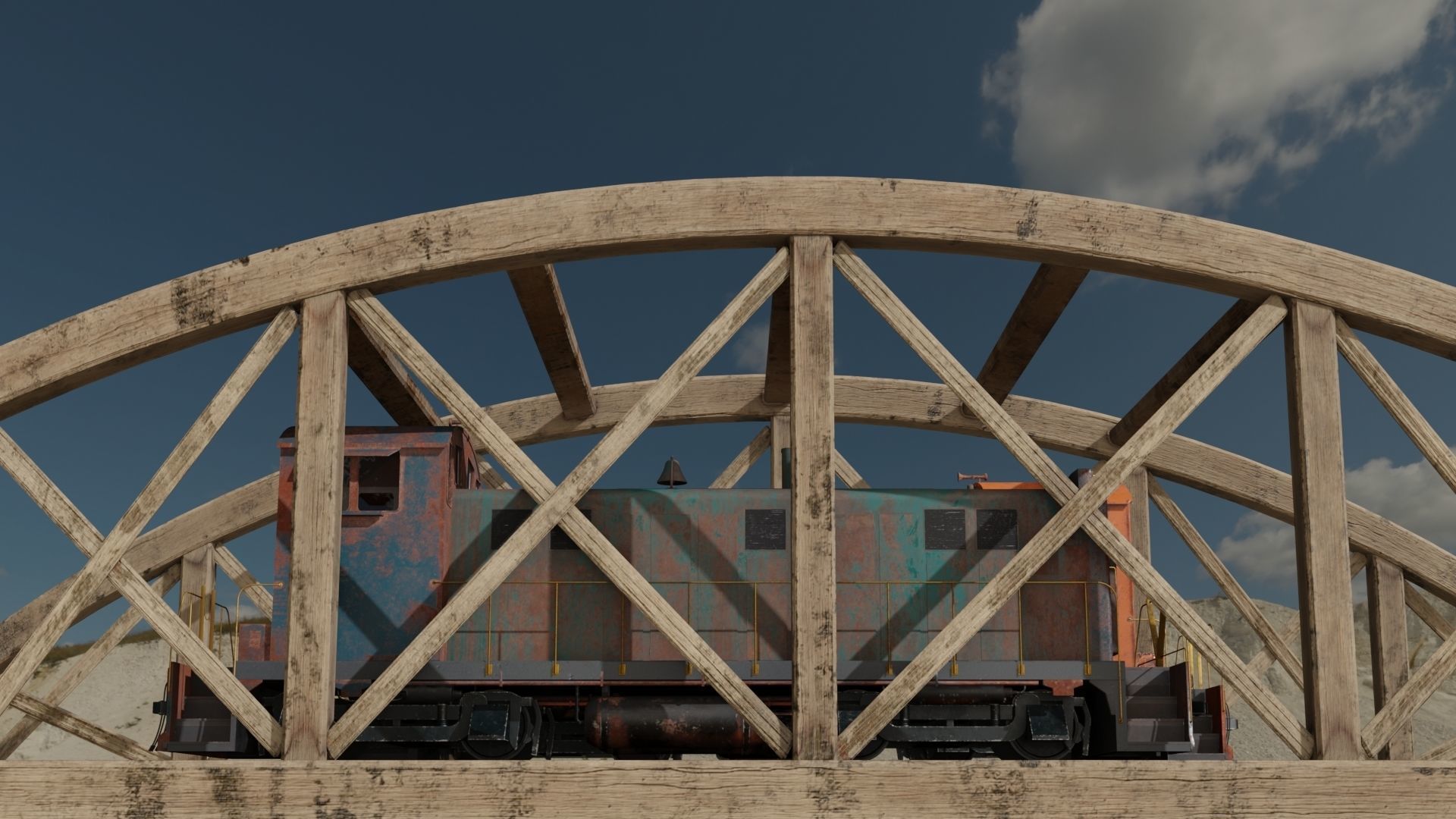 Old wooden bridge and locomotive 3D models Low-poly 3D model_17