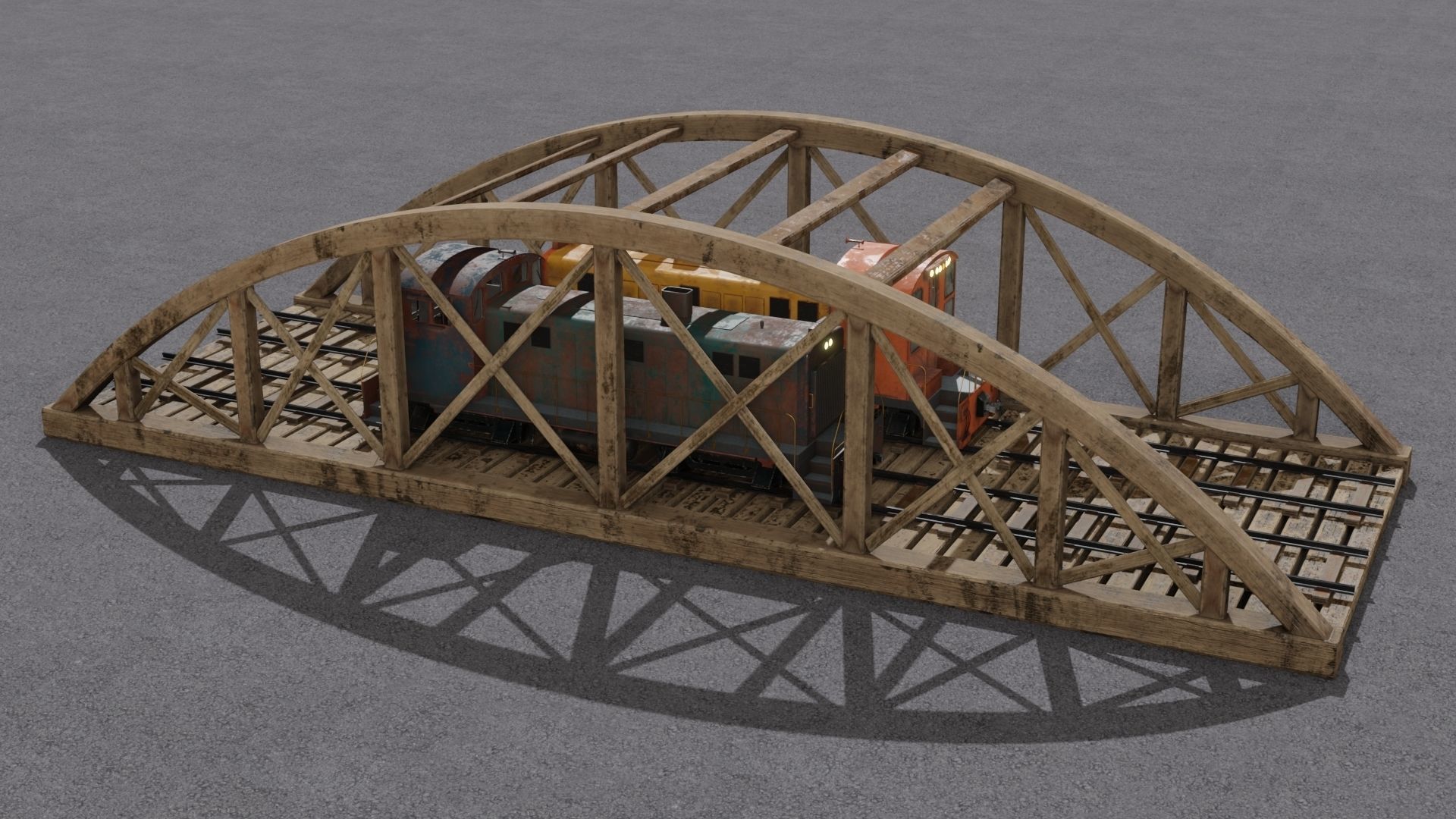Old wooden bridge and locomotive 3D models Low-poly 3D model_10