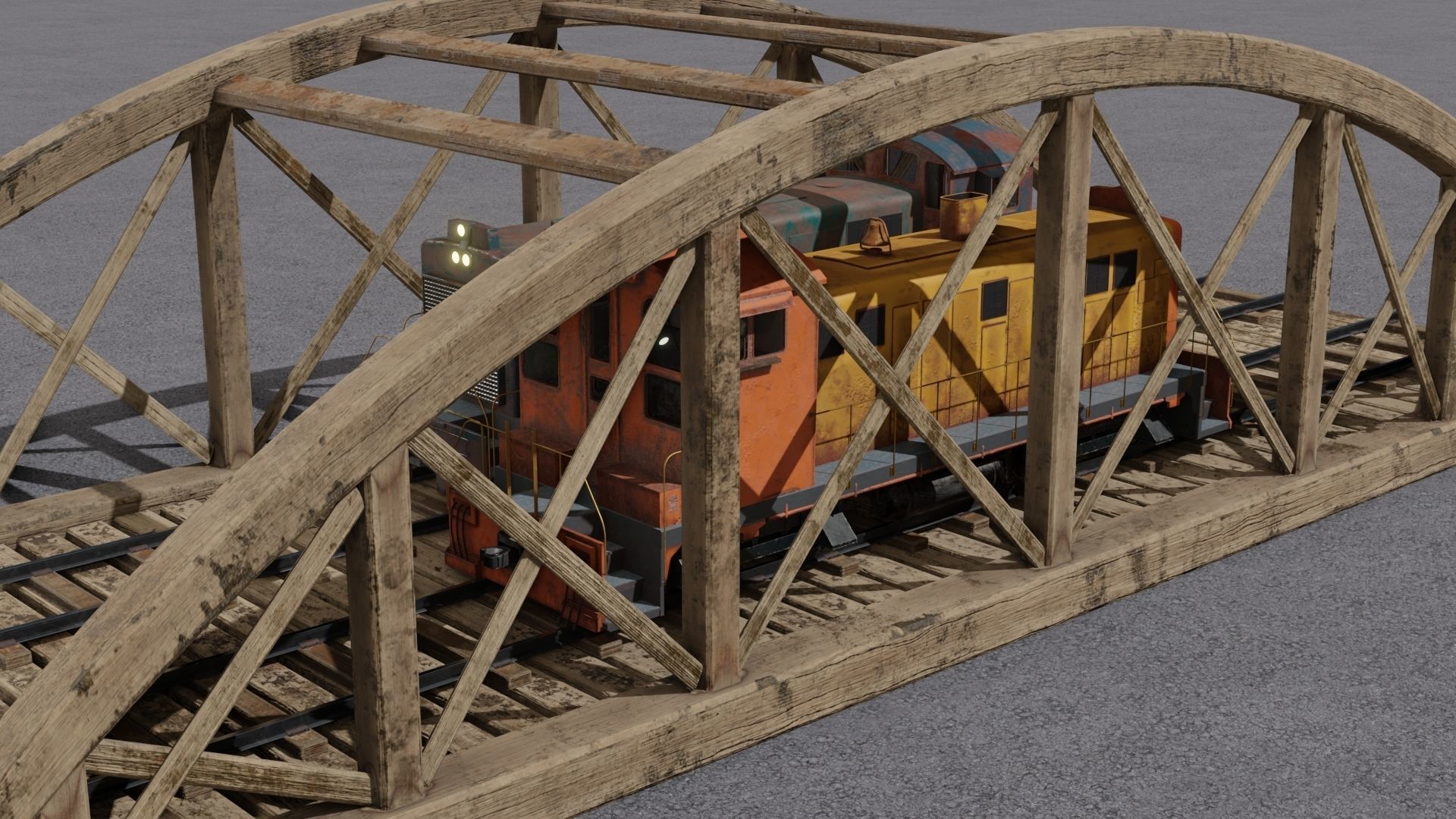 Old wooden bridge and locomotive 3D models Low-poly 3D model_19