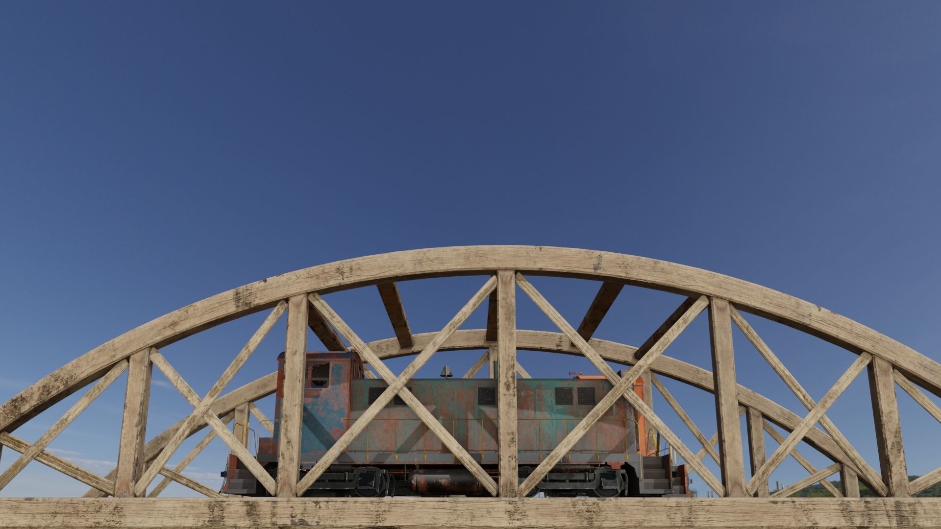 Old wooden bridge and locomotive 3D models Low-poly 3D model_25