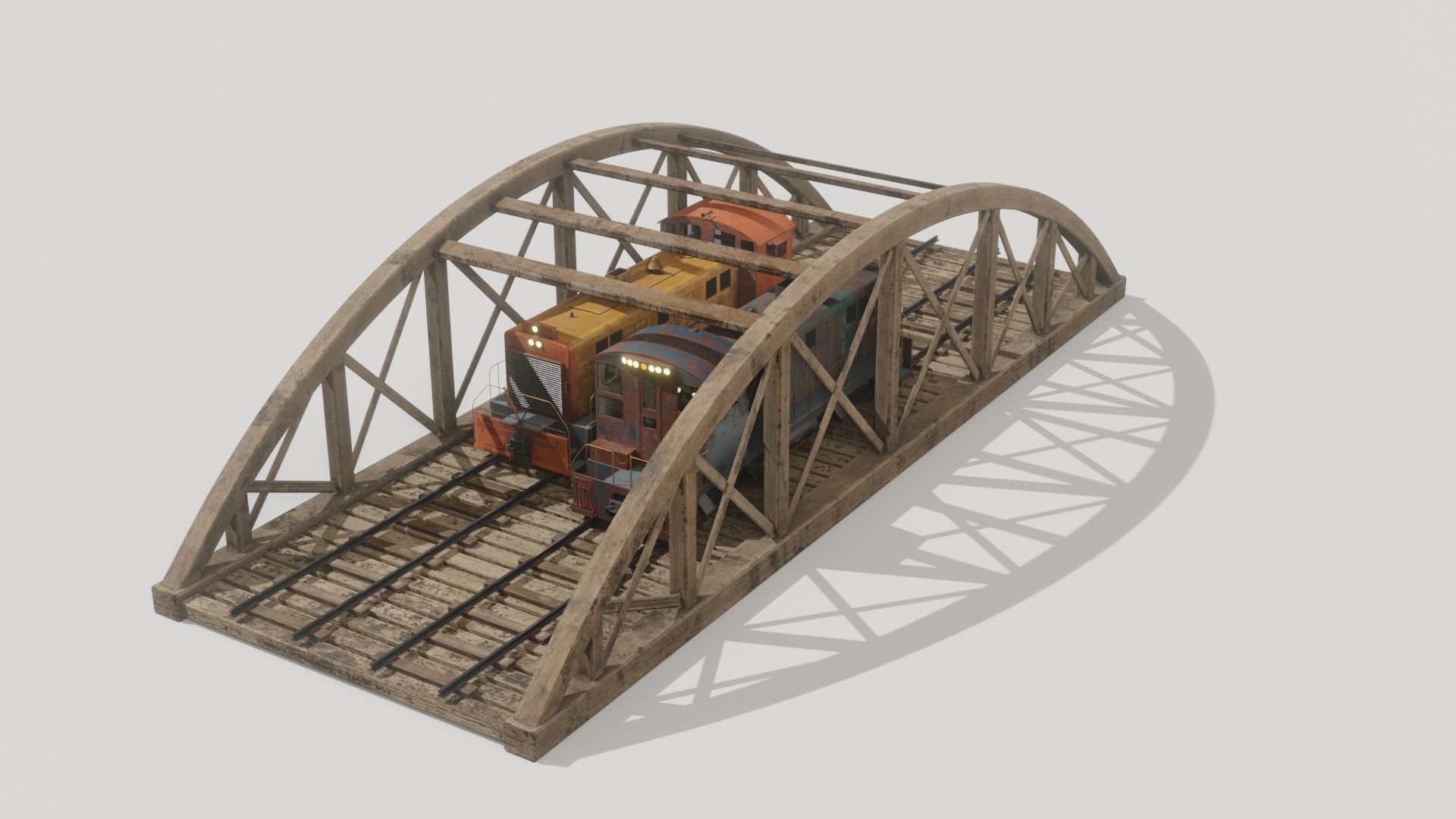 Old wooden bridge and locomotive 3D models Low-poly 3D model_8