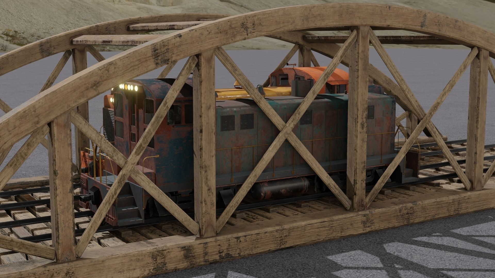 Old wooden bridge and locomotive 3D models Low-poly 3D model_15