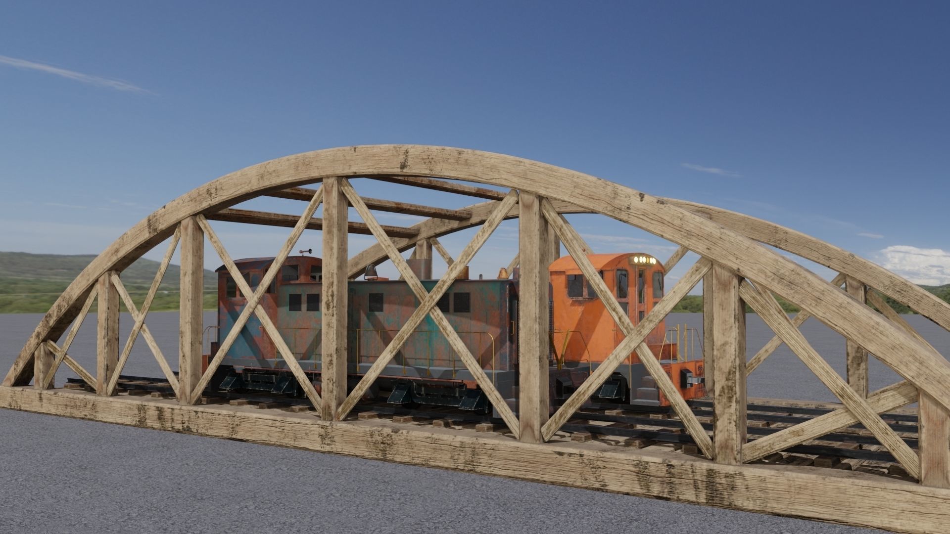 Old wooden bridge and locomotive 3D models Low-poly 3D model_26