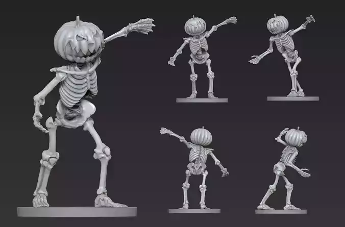 Halloween Skeleton with Pumpkin Head