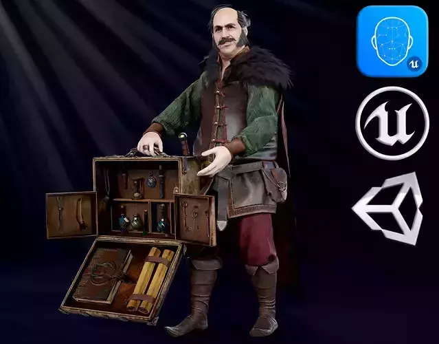 Merchant man holding suitcase Low-poly 3D model