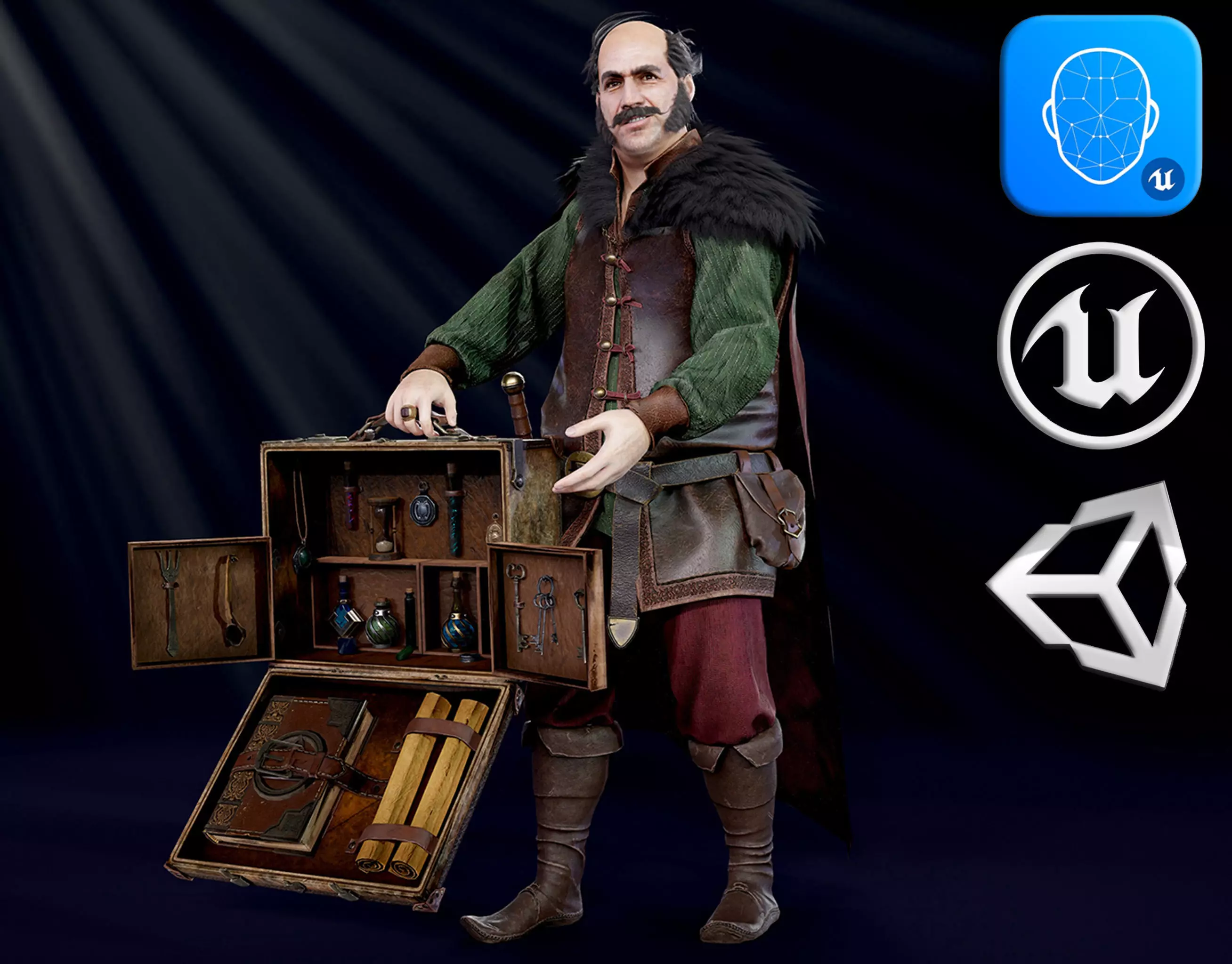 Merchant man holding suitcase Low-poly 3D model_0