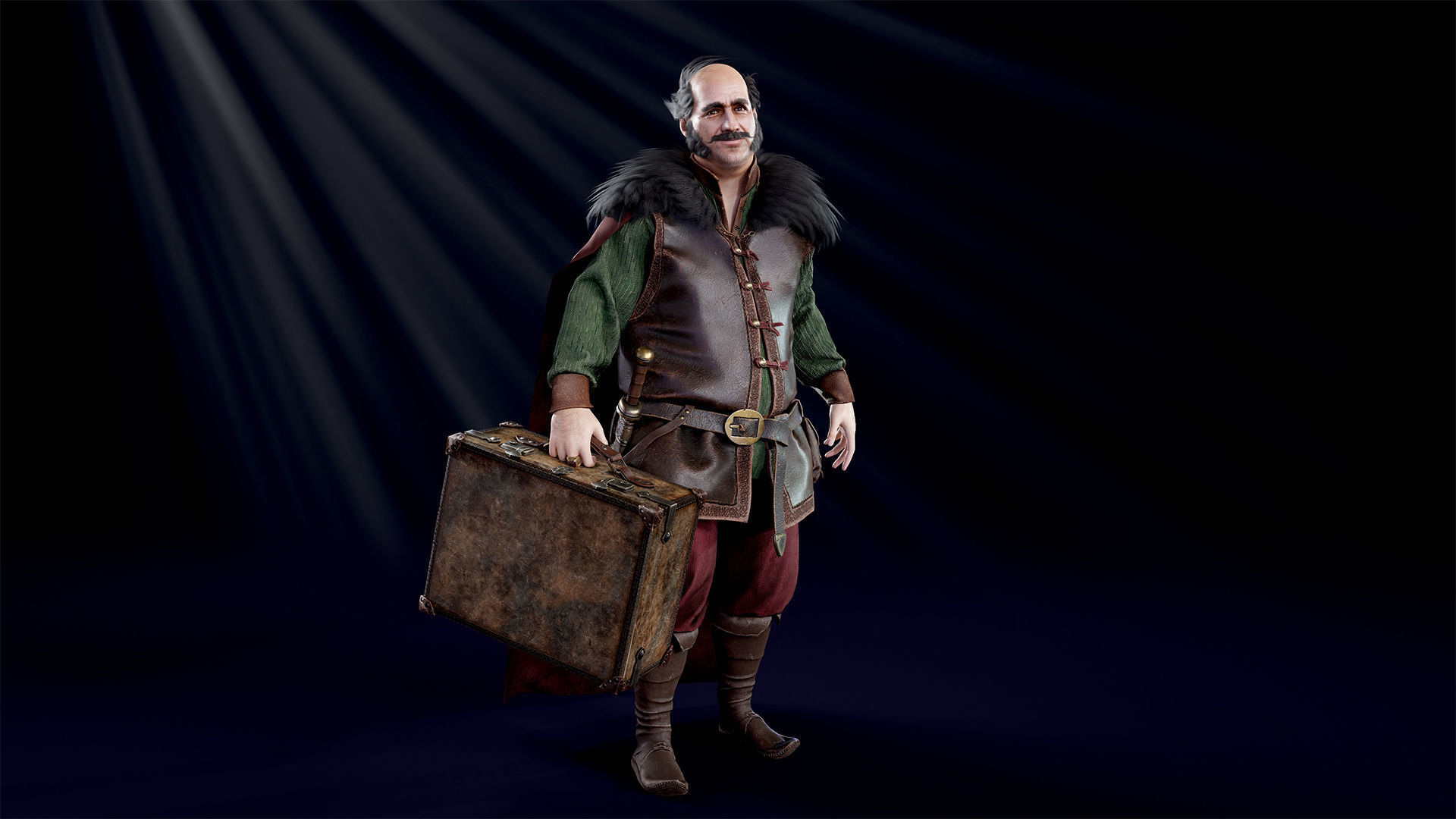Merchant man holding suitcase Low-poly 3D model_10