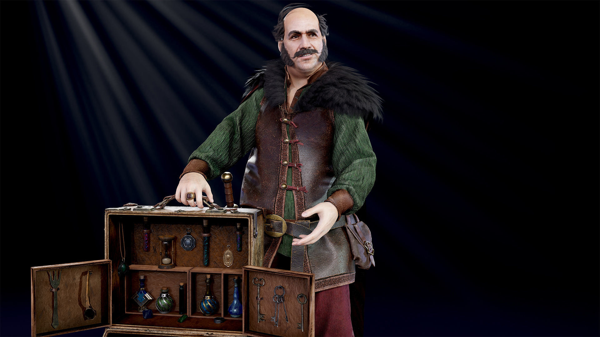 Merchant man holding suitcase Low-poly 3D model_7