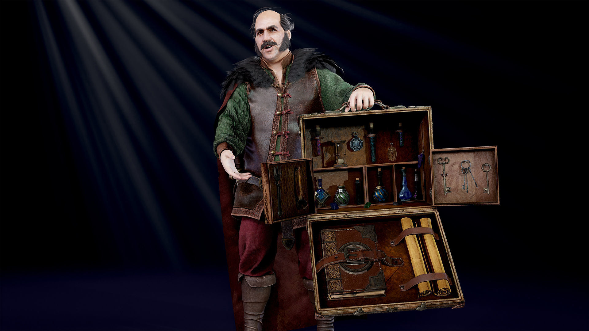 Merchant man holding suitcase Low-poly 3D model_13