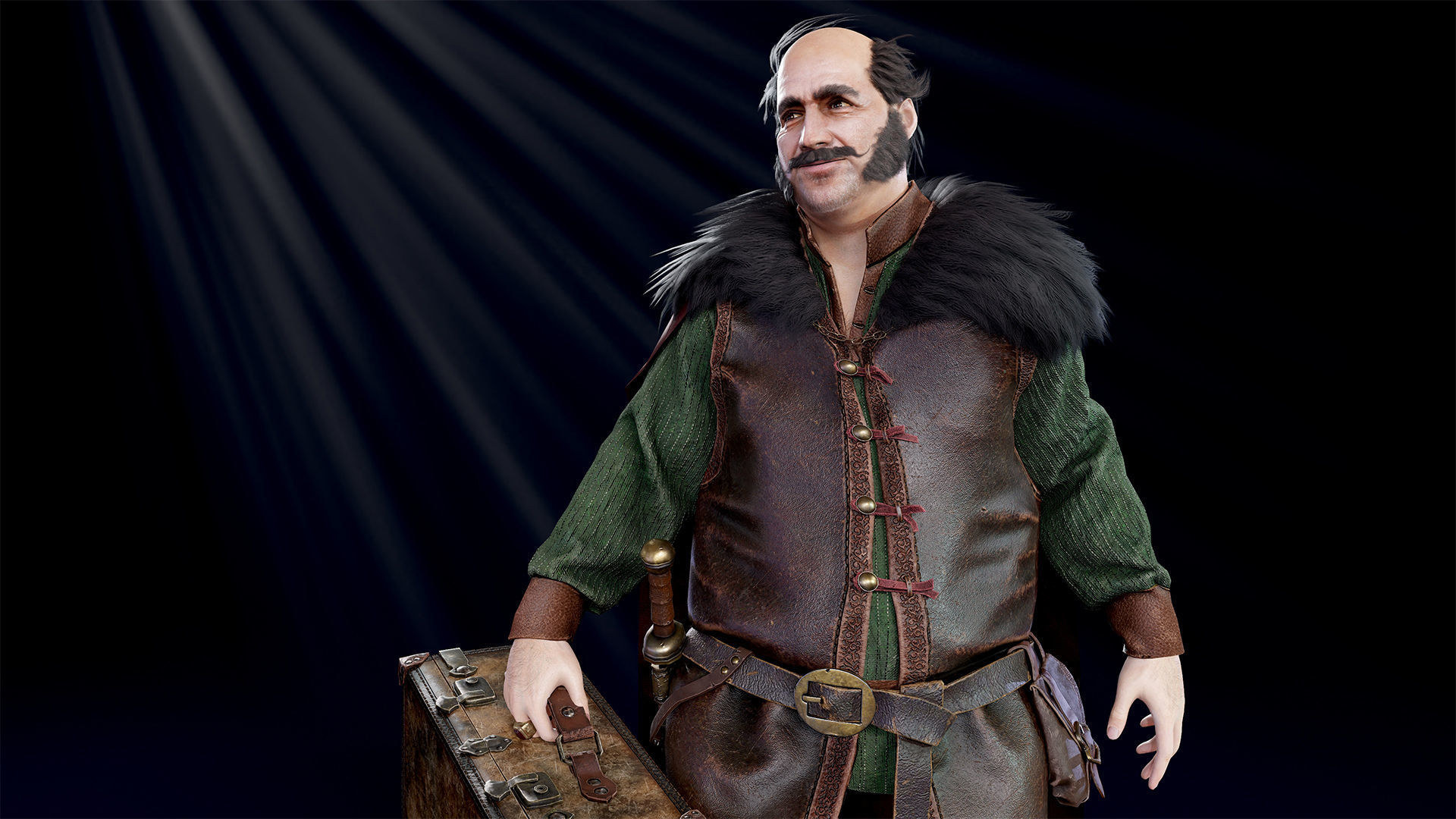 Merchant man holding suitcase Low-poly 3D model_9