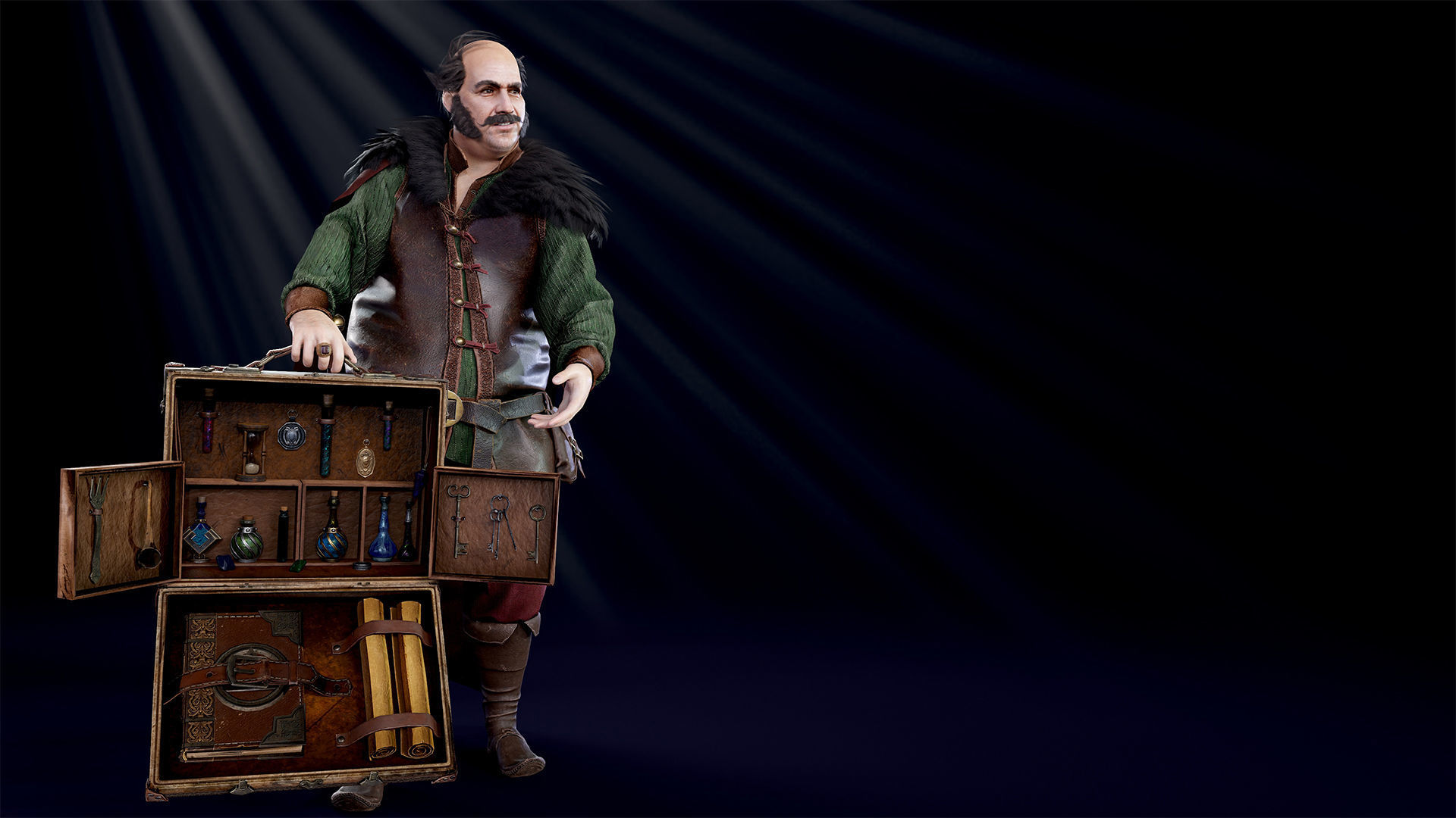 Merchant man holding suitcase Low-poly 3D model_8