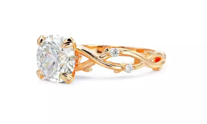 gold leaf engagement ring with 1Ct round diamond