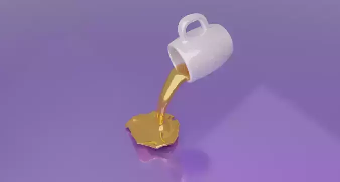 3D mug model cup of liquid pouring onto background