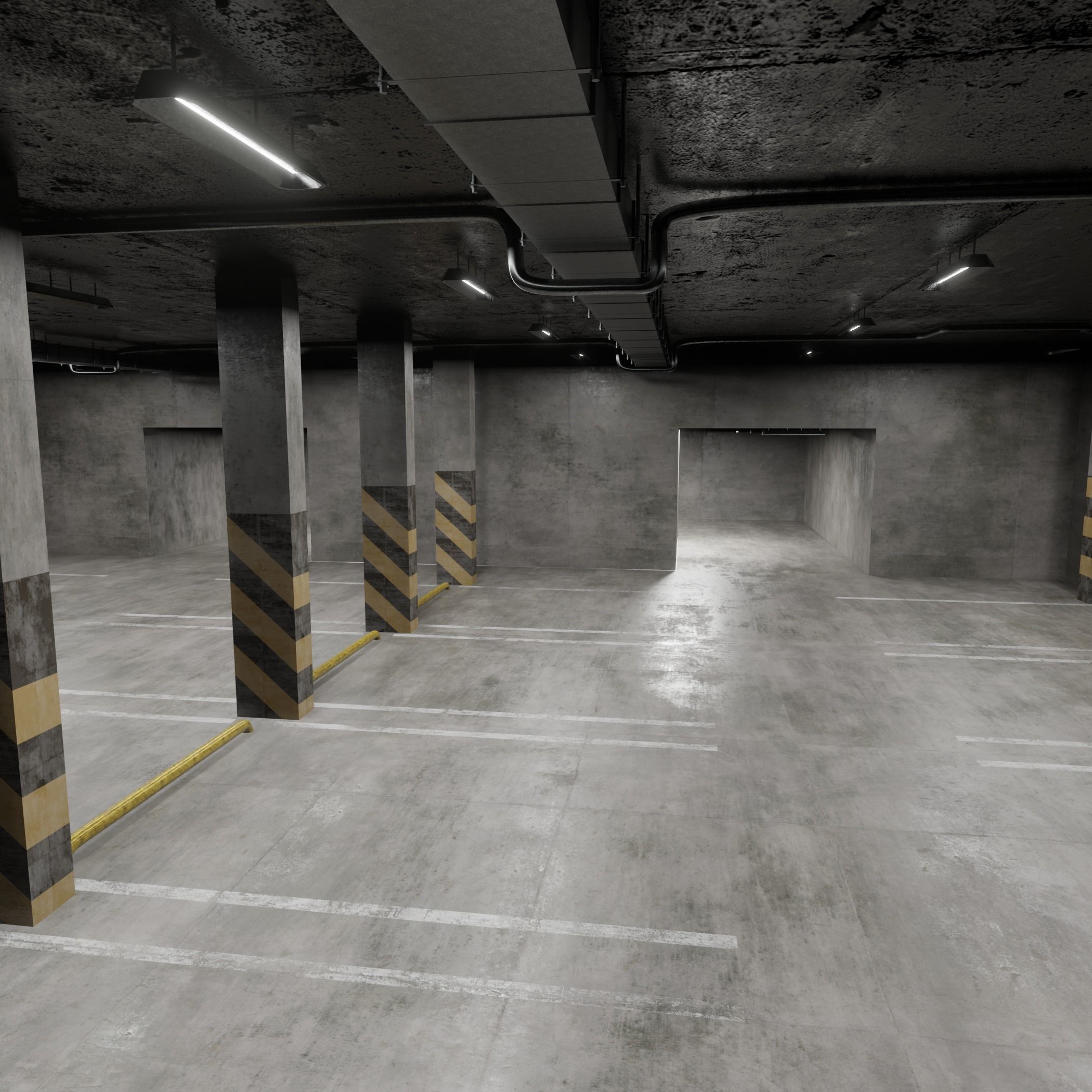 Parking empty garage 3D model_9