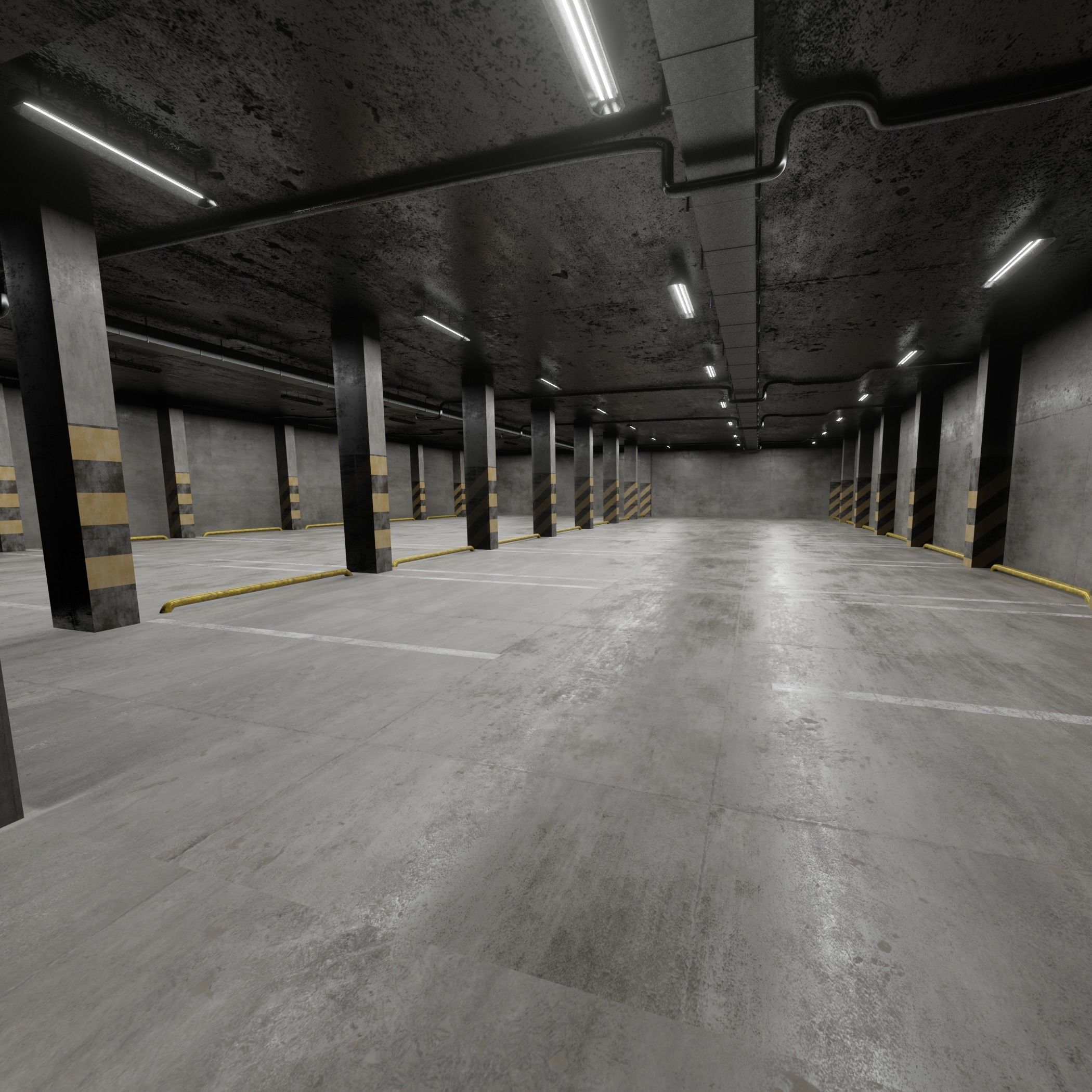 Parking empty garage 3D model_4