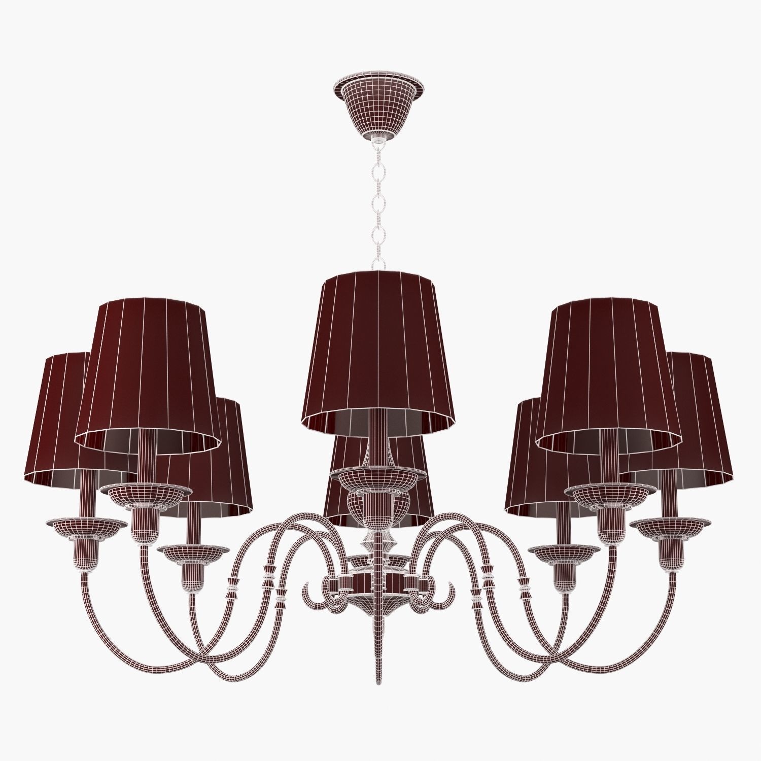 MW-Light chandelier in brass with shades 3D model_1