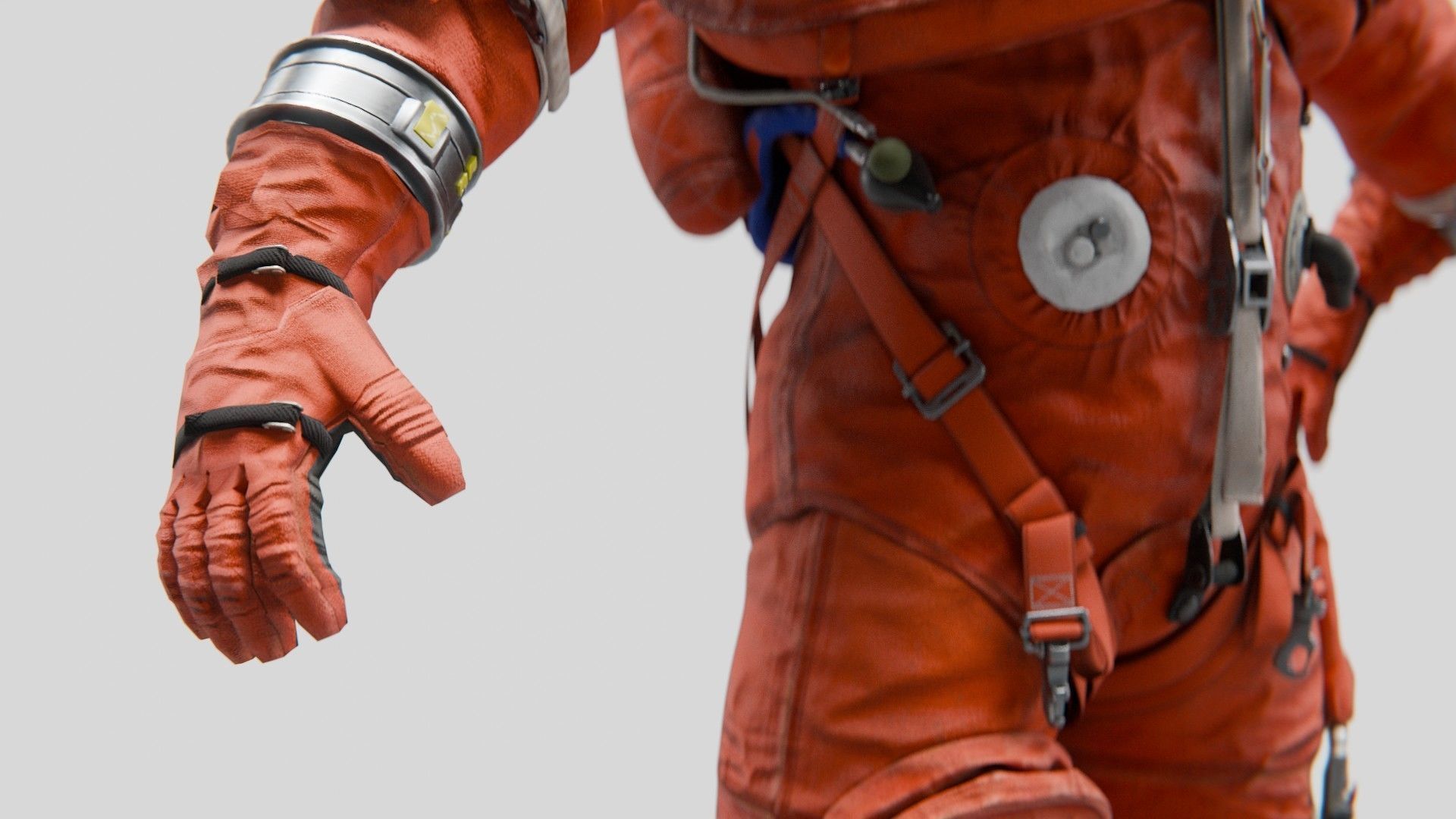 Orange ACES Spacesuit Low-poly 3D model_9