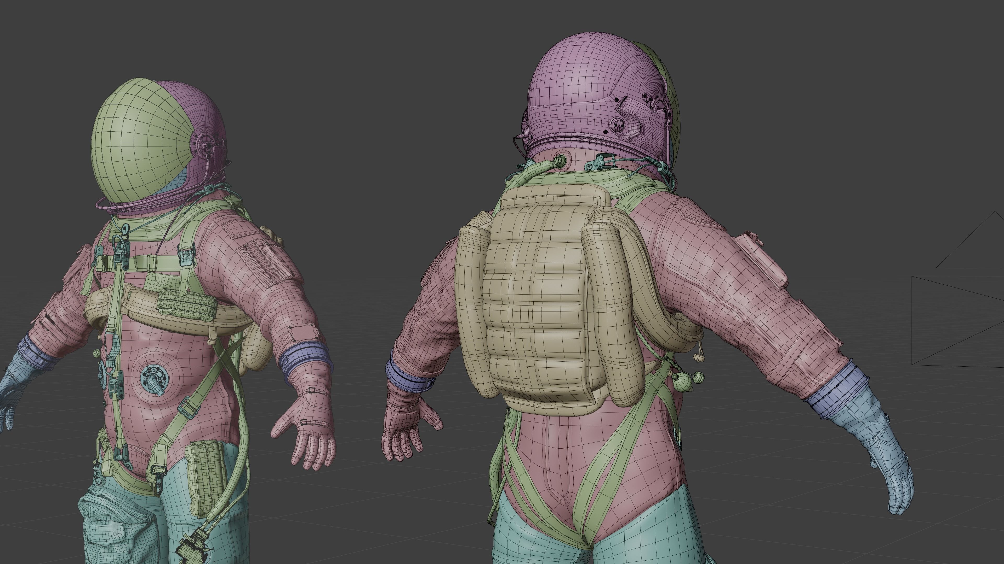 Orange ACES Spacesuit Low-poly 3D model_18