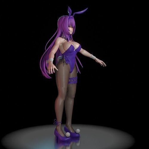 scathach model woman with hair and bunny ears 3D model