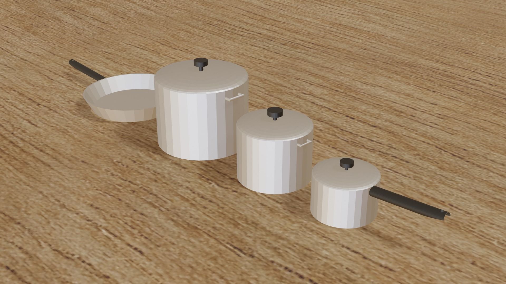 Set of Pots and Pans Low-poly 3D model_1
