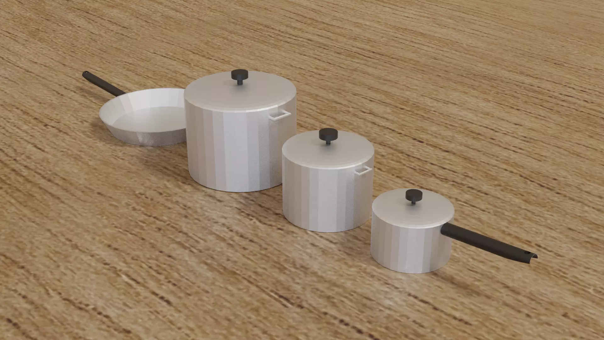 Set of Pots and Pans Low-poly 3D model_0