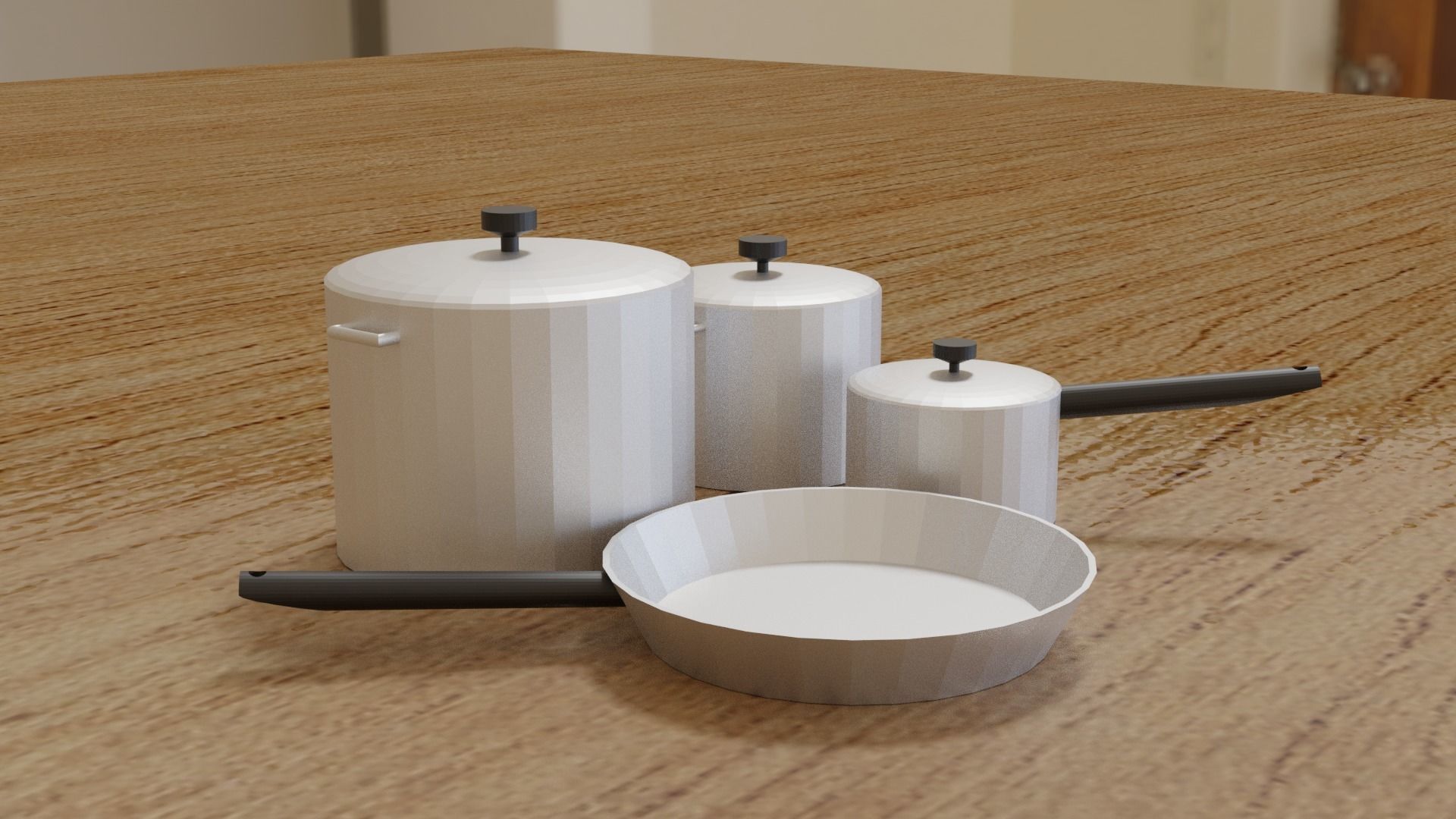 Set of Pots and Pans Low-poly 3D model_4