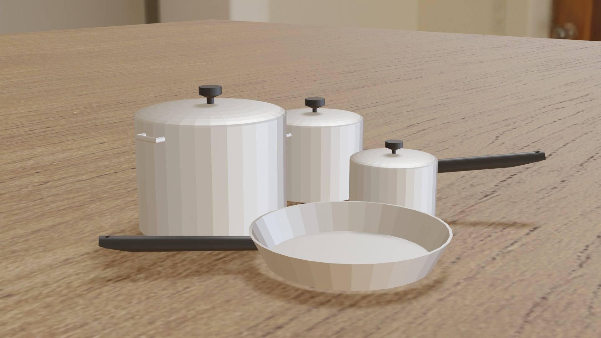 Set of Pots and Pans Low-poly 3D model_5