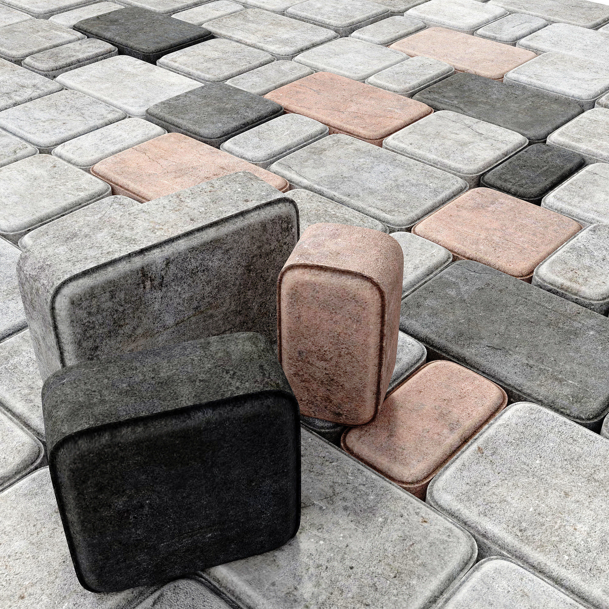Paving stone street n1 3D model_2