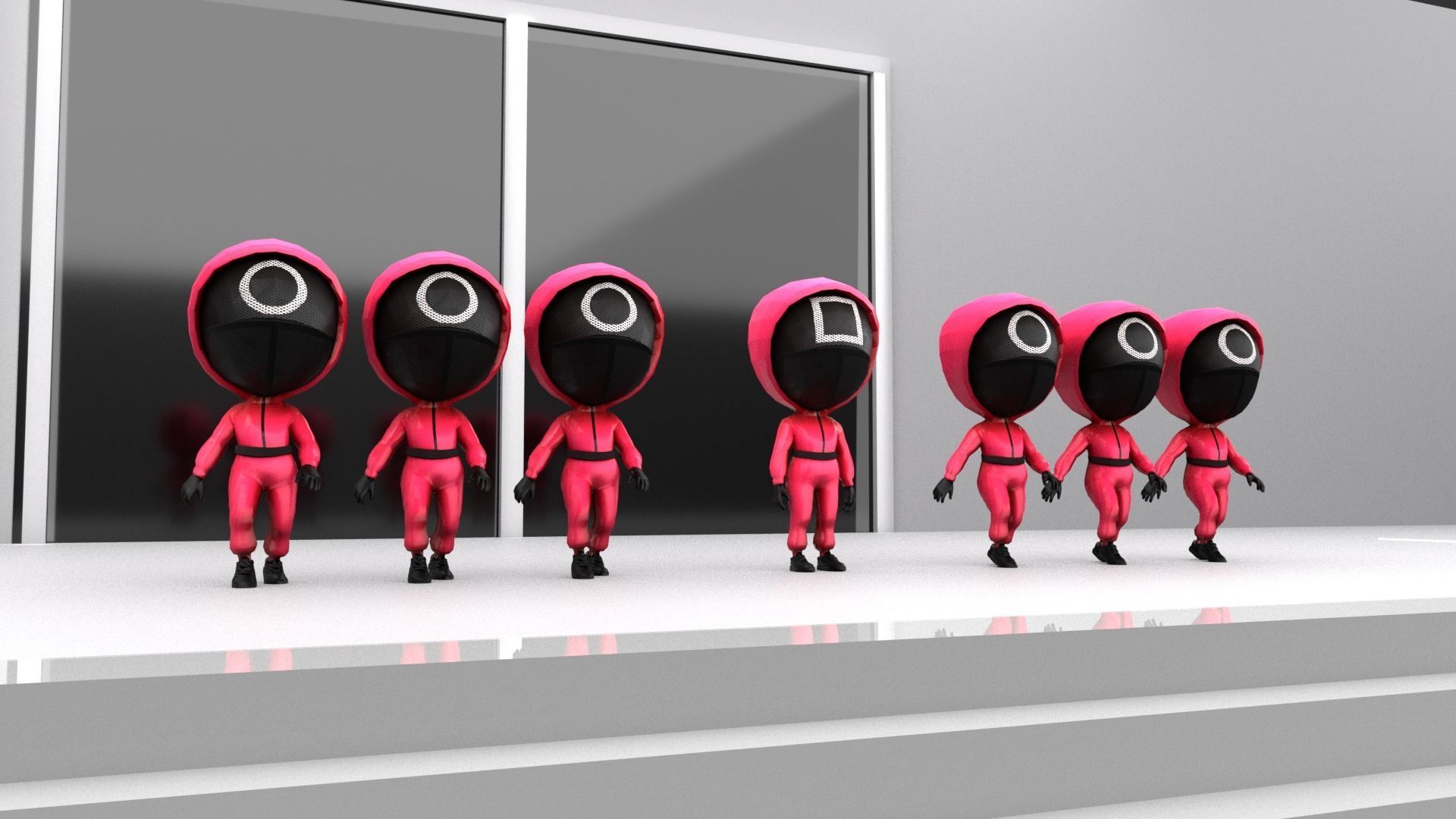 Squid game cartoon charaters Low-poly 3D model_7