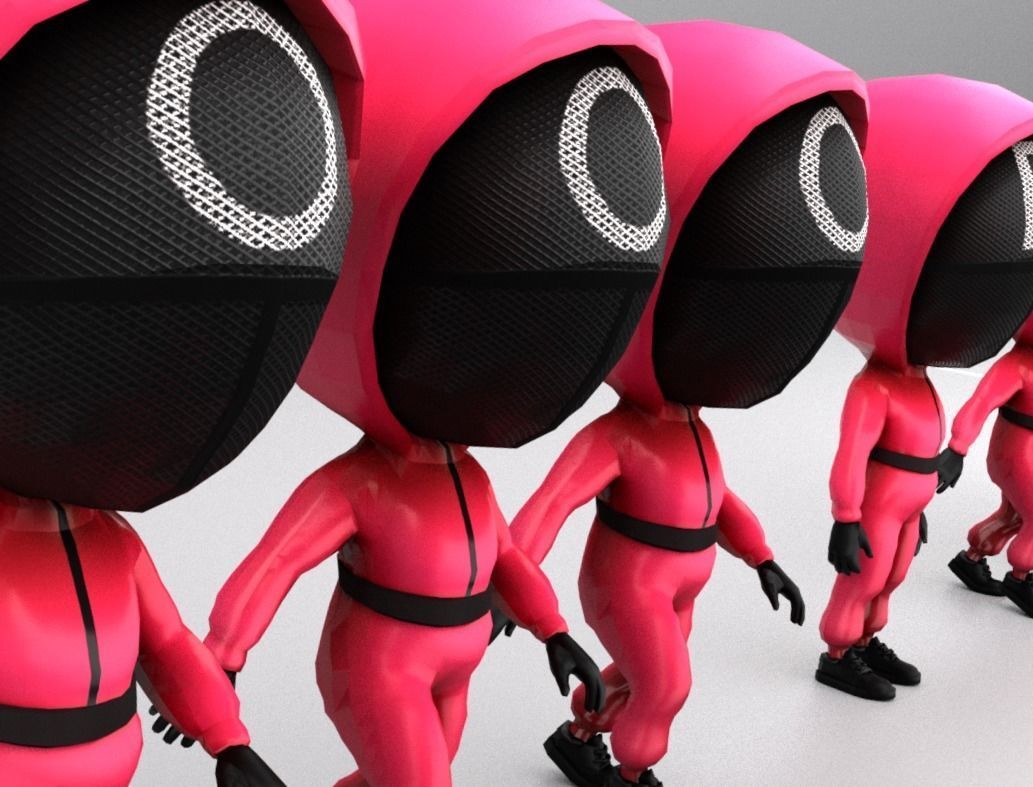 Squid game cartoon charaters Low-poly 3D model_2