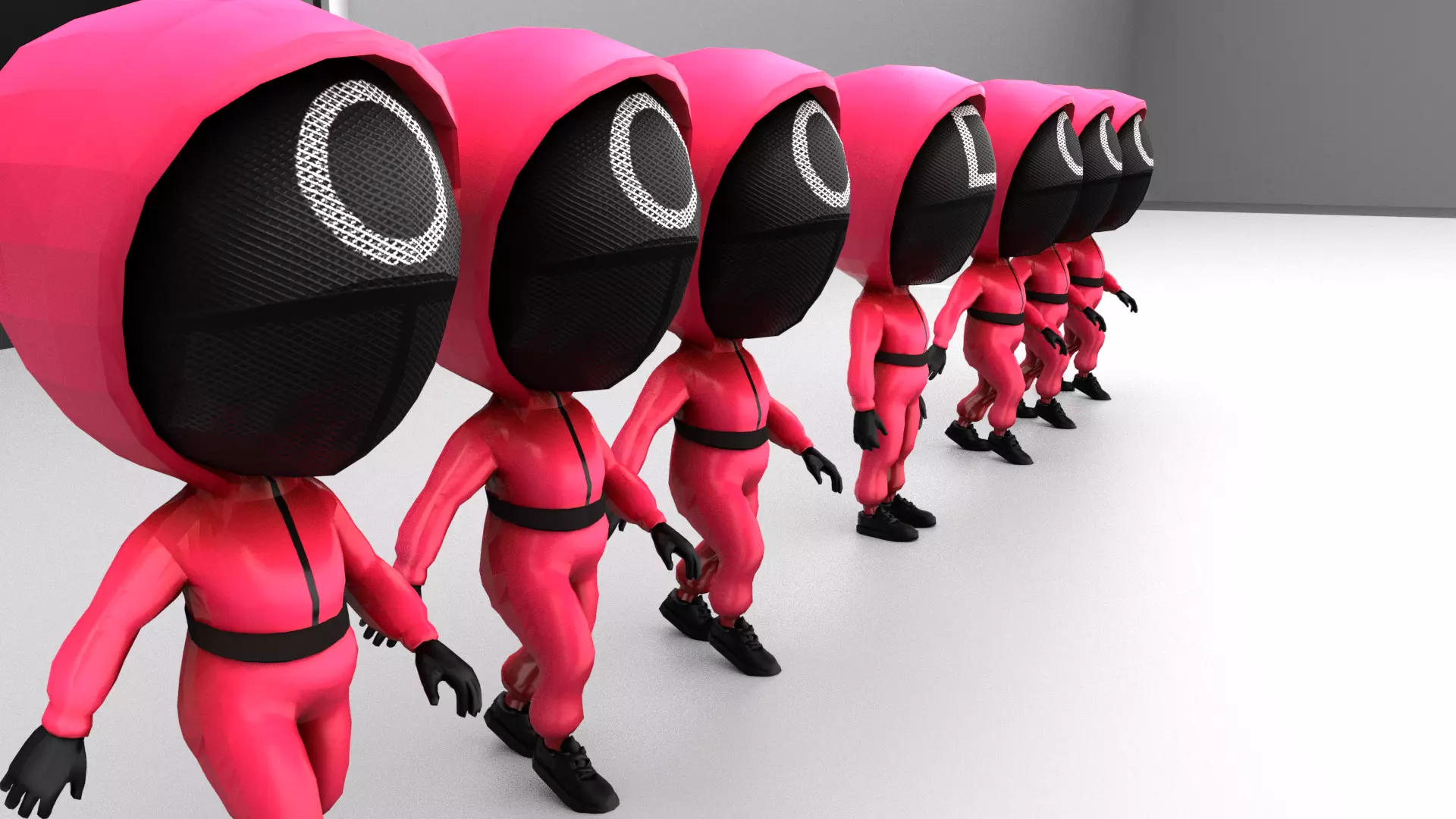 Squid game cartoon charaters Low-poly 3D model_0