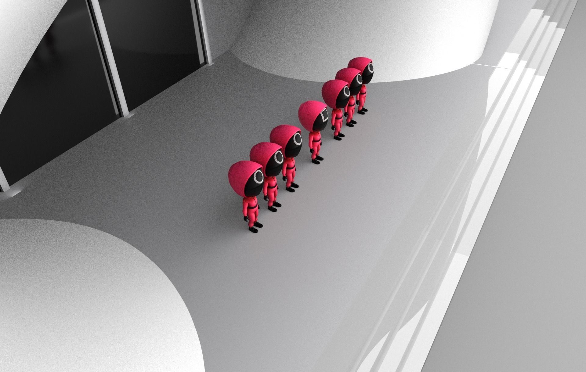 Squid game cartoon charaters Low-poly 3D model_4