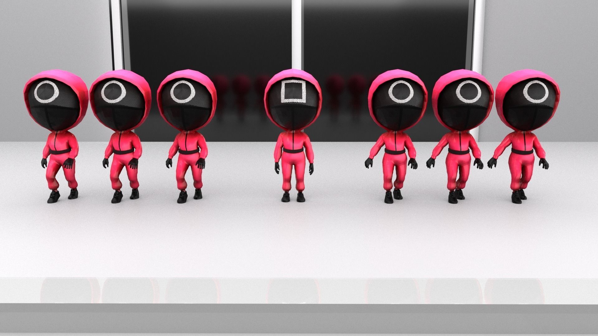 Squid game cartoon charaters Low-poly 3D model_3