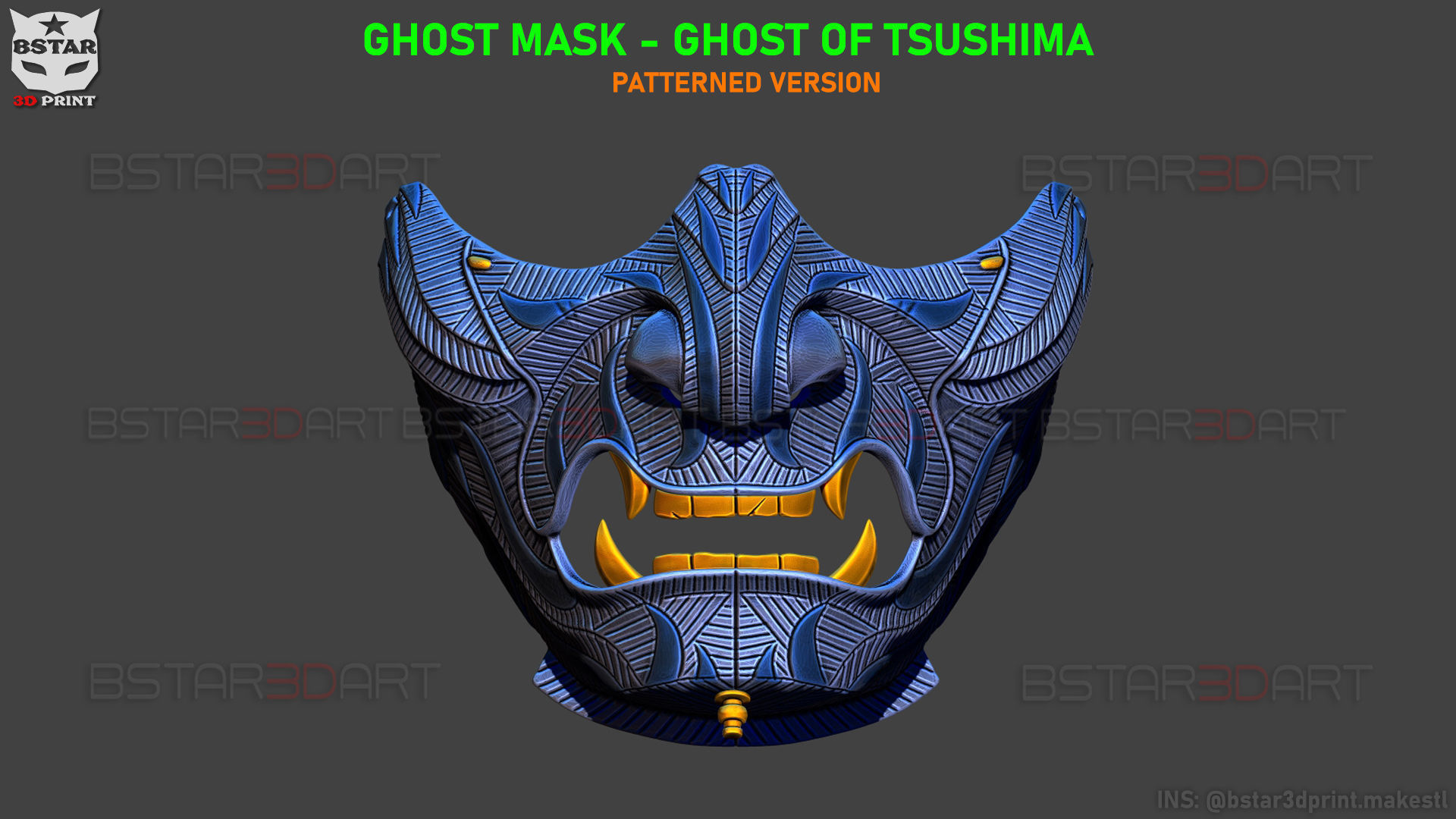Ghost Of Tsushima - Ghost Mask Patterned - High Details 3D print model_1