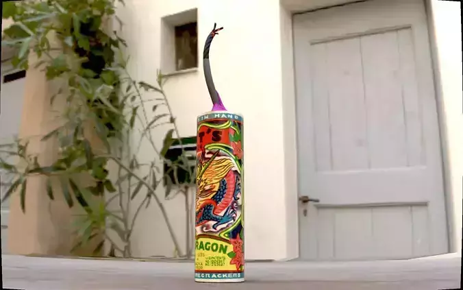 Blue Dragon Fire cracker-bullet bomb low poly Game AR VR Ready