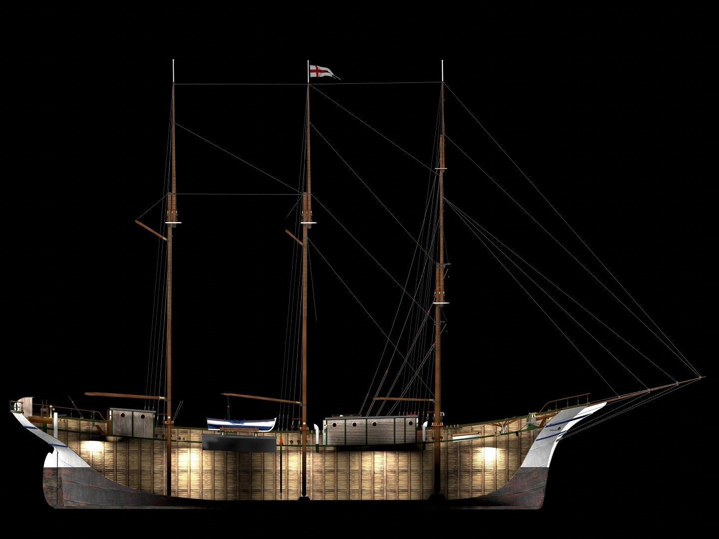 Brig - Barquetine Fidente 1920 3D model_6