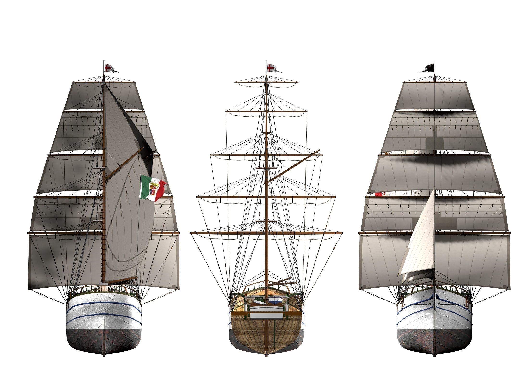 Brig - Barquetine Fidente 1920 3D model_2