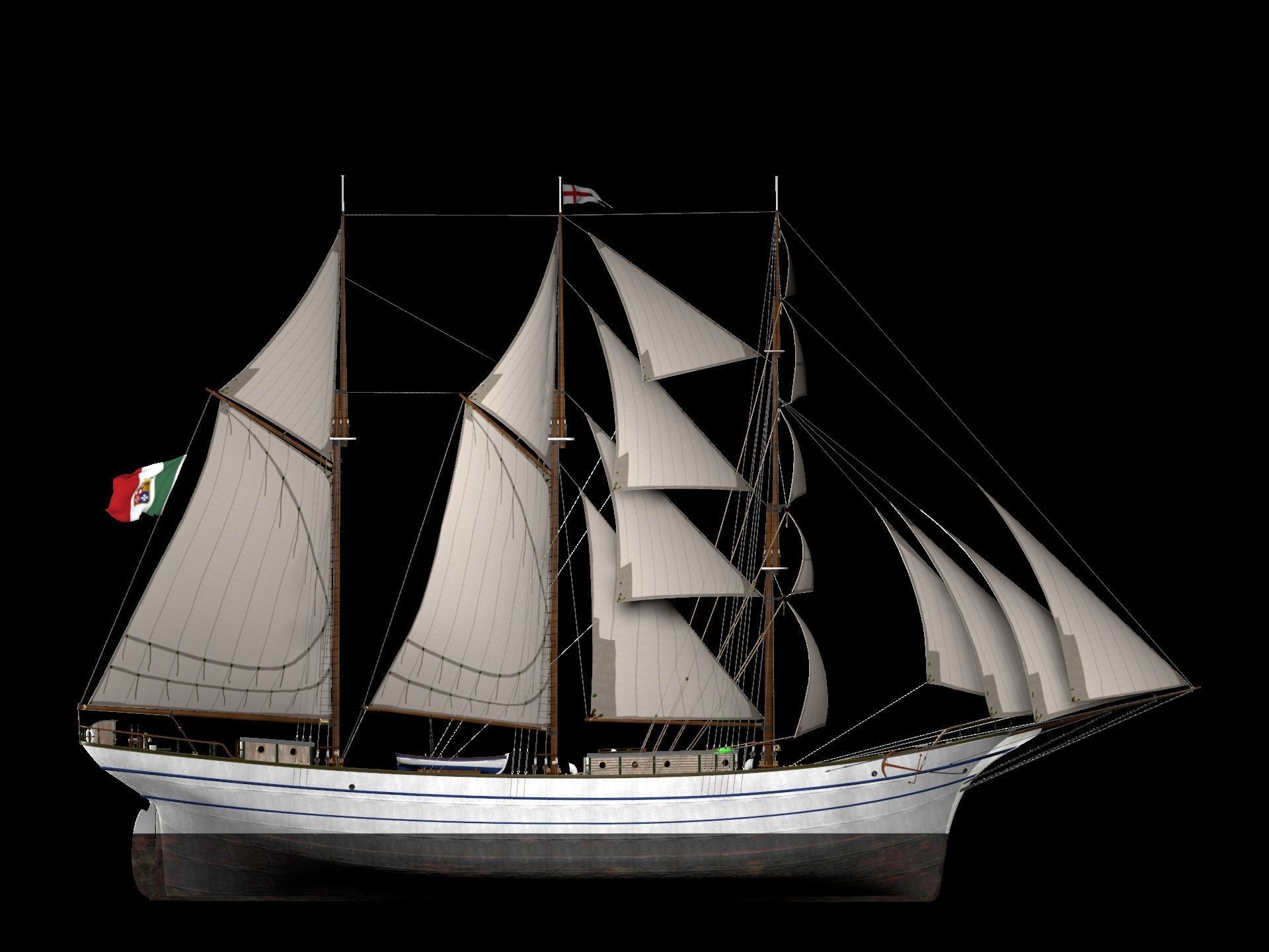 Brig - Barquetine Fidente 1920 3D model_14