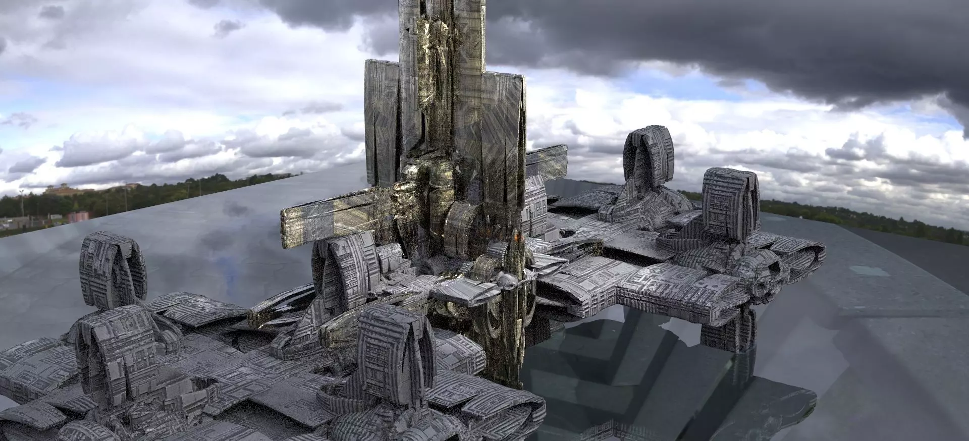 Solar powered Sci-Fi energy wings base 3D model_0