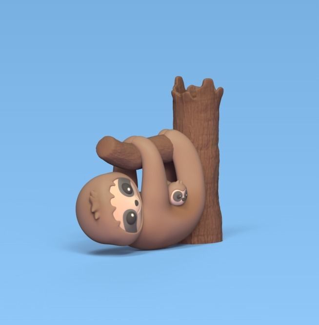 Sloth with Baby 3D print model_1