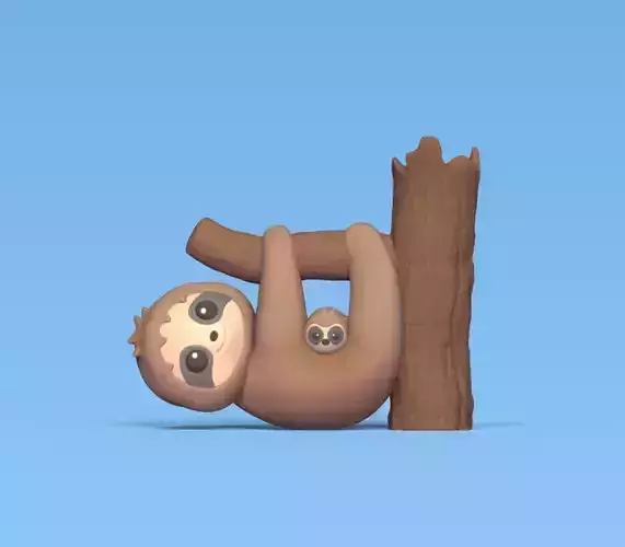 Sloth with Baby 3D print model