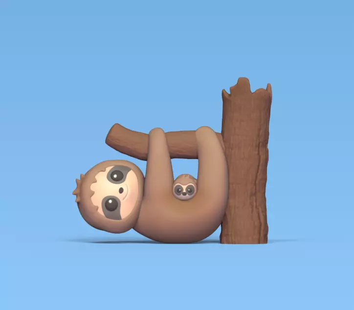 Sloth with Baby 3D print model_0