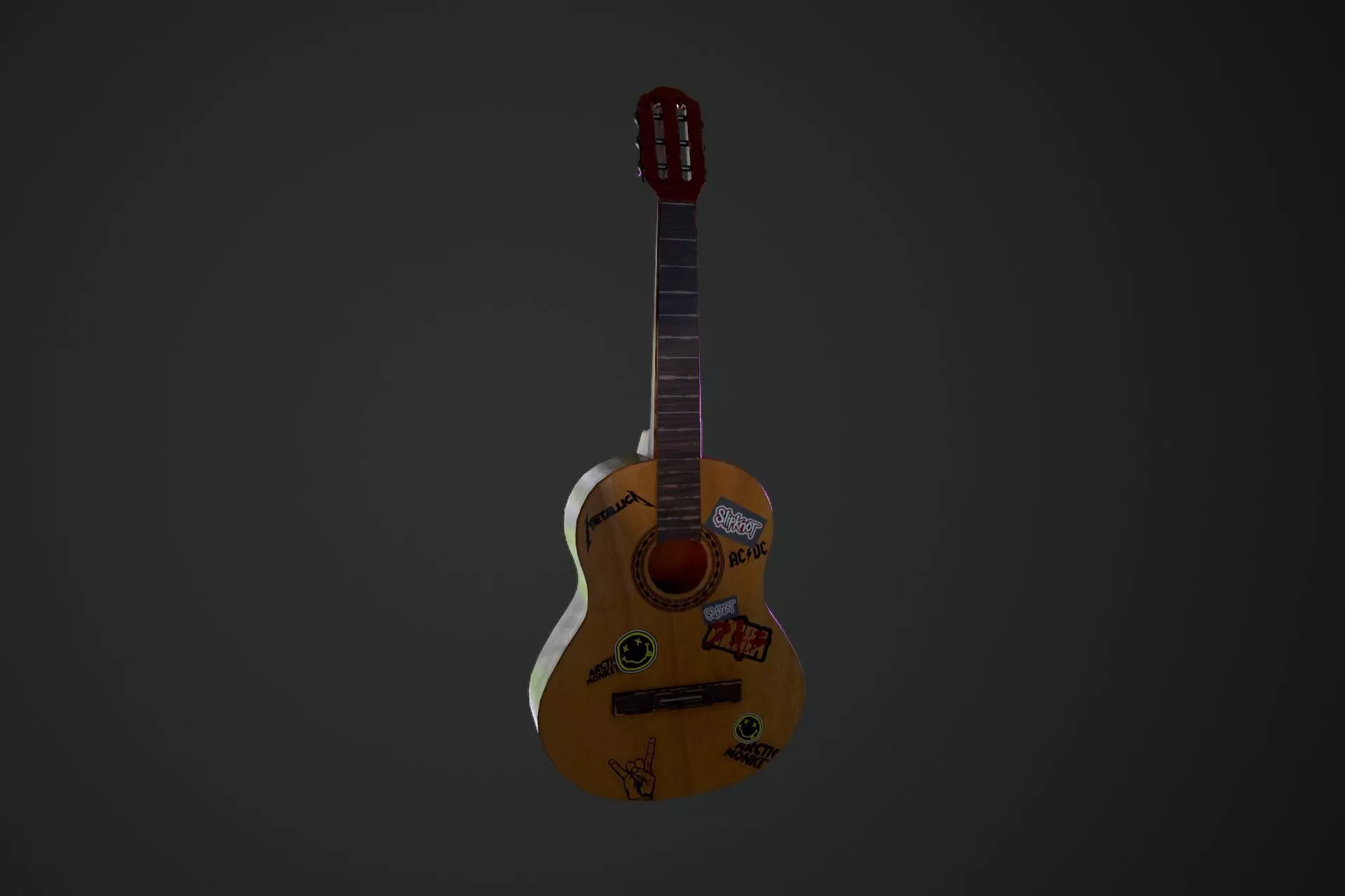Guitar with stickers Low-poly 3D model