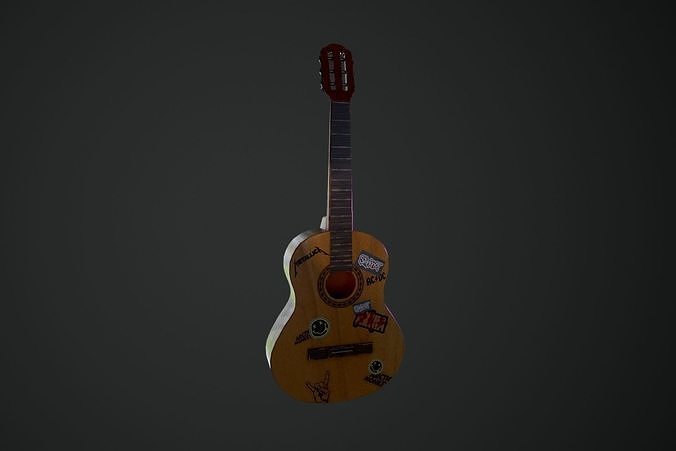 Guitar with stickers Low-poly 3D model