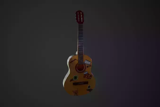 Guitar with stickers Low-poly 3D model