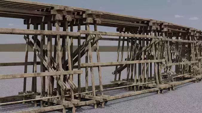 Wooden trestle PBR 4K Low-poly 3D model