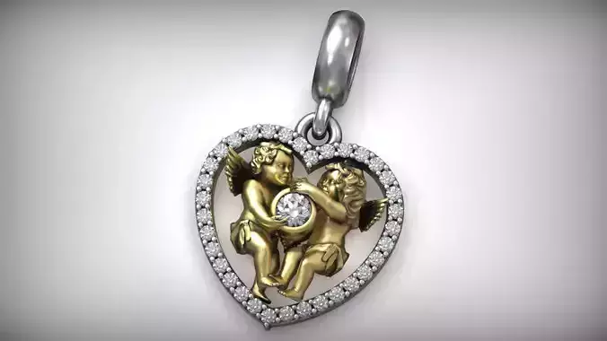 Valentine Angels Love Heart Gems Pendant 3D print model